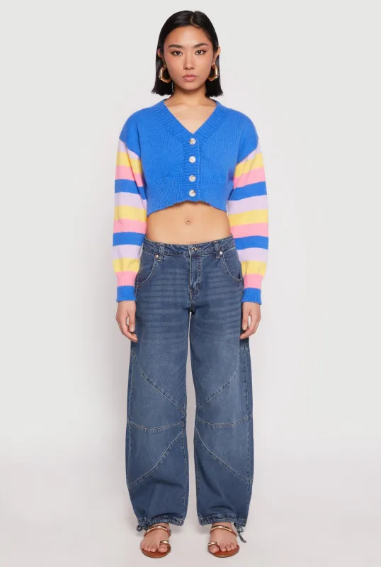Daisy Striped Sleeve Cropped Cardigan sold by Rainbow