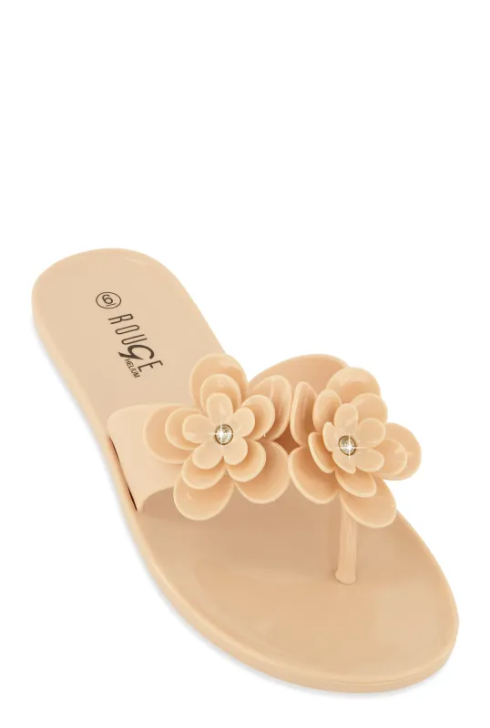Jelly Rhinestone Flower Detail Thong Sandals sold by Rainbow