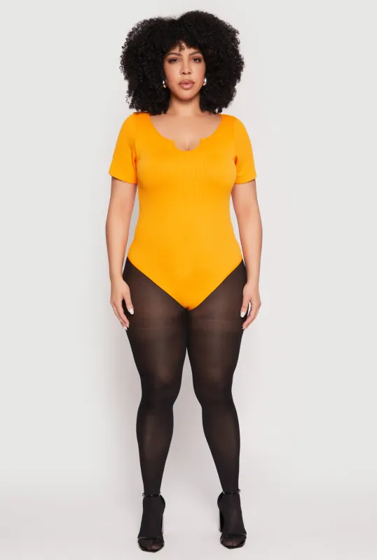 Plus Size Ribbed Knit Notch Neck Bodysuit sold by Rainbow
