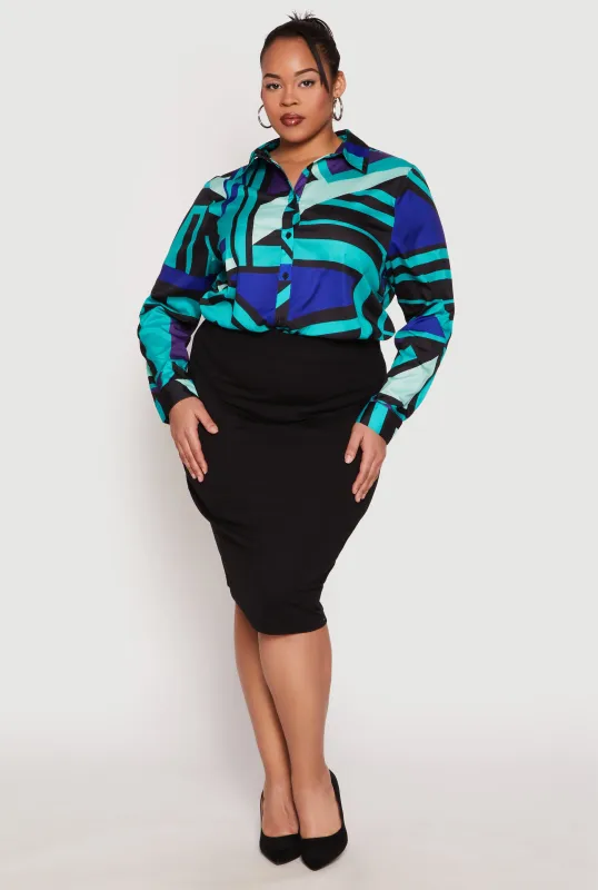 Plus Size Abstract Print High Low Shirt sold by Rainbow