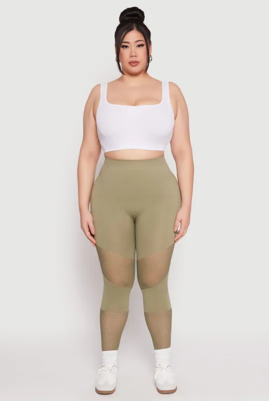 Plus Size Fishnet Detail Seamless Leggings sold by Rainbow