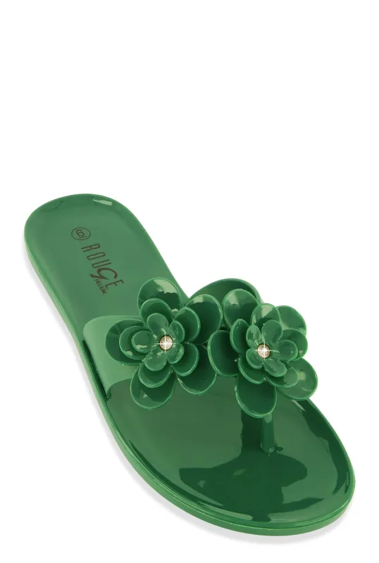 Jelly Rhinestone Flower Detail Thong Sandals sold by Rainbow