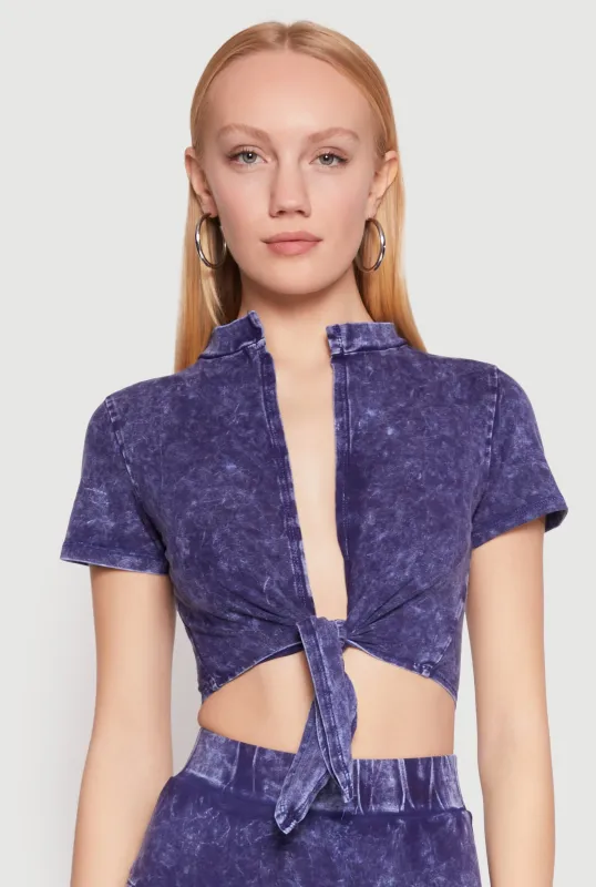 Mineral Wash Tie Front Crop Top sold by Rainbow