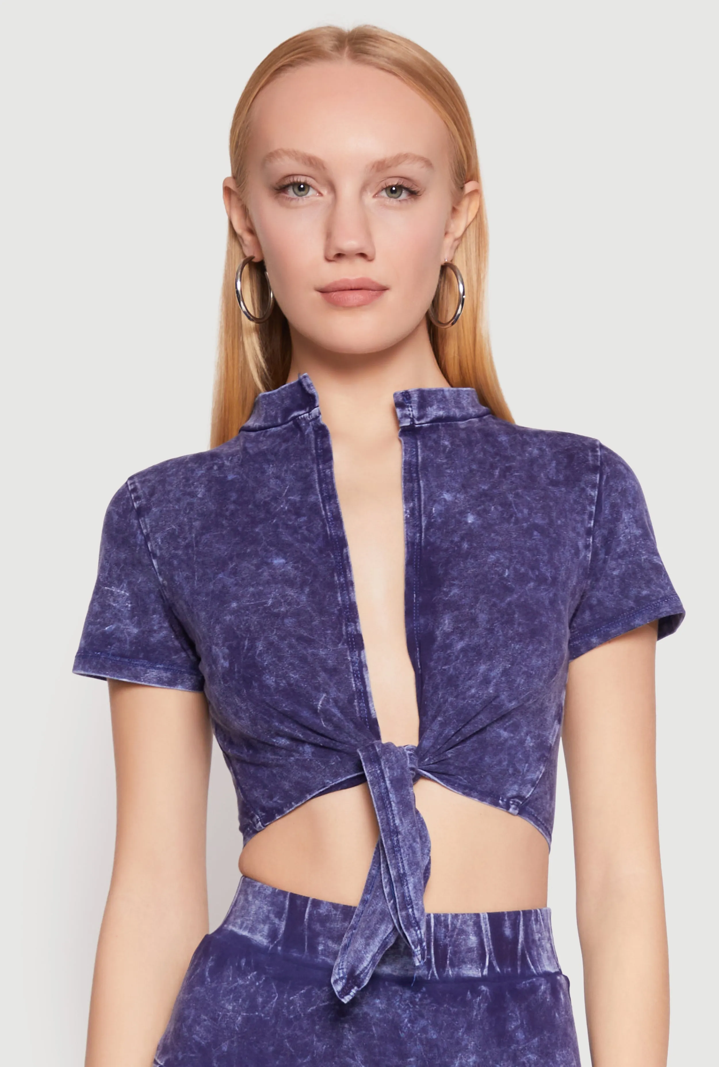 Mineral Wash Tie Front Crop Top sold by Rainbow