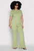 Plus Size Ribbed Knit High Waist Flared Pants sold by Rainbow