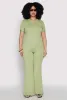 Plus Size Ribbed Knit High Waist Flared Pants sold by Rainbow