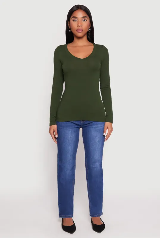 Basic Long Sleeve V Neck Tee sold by Rainbow