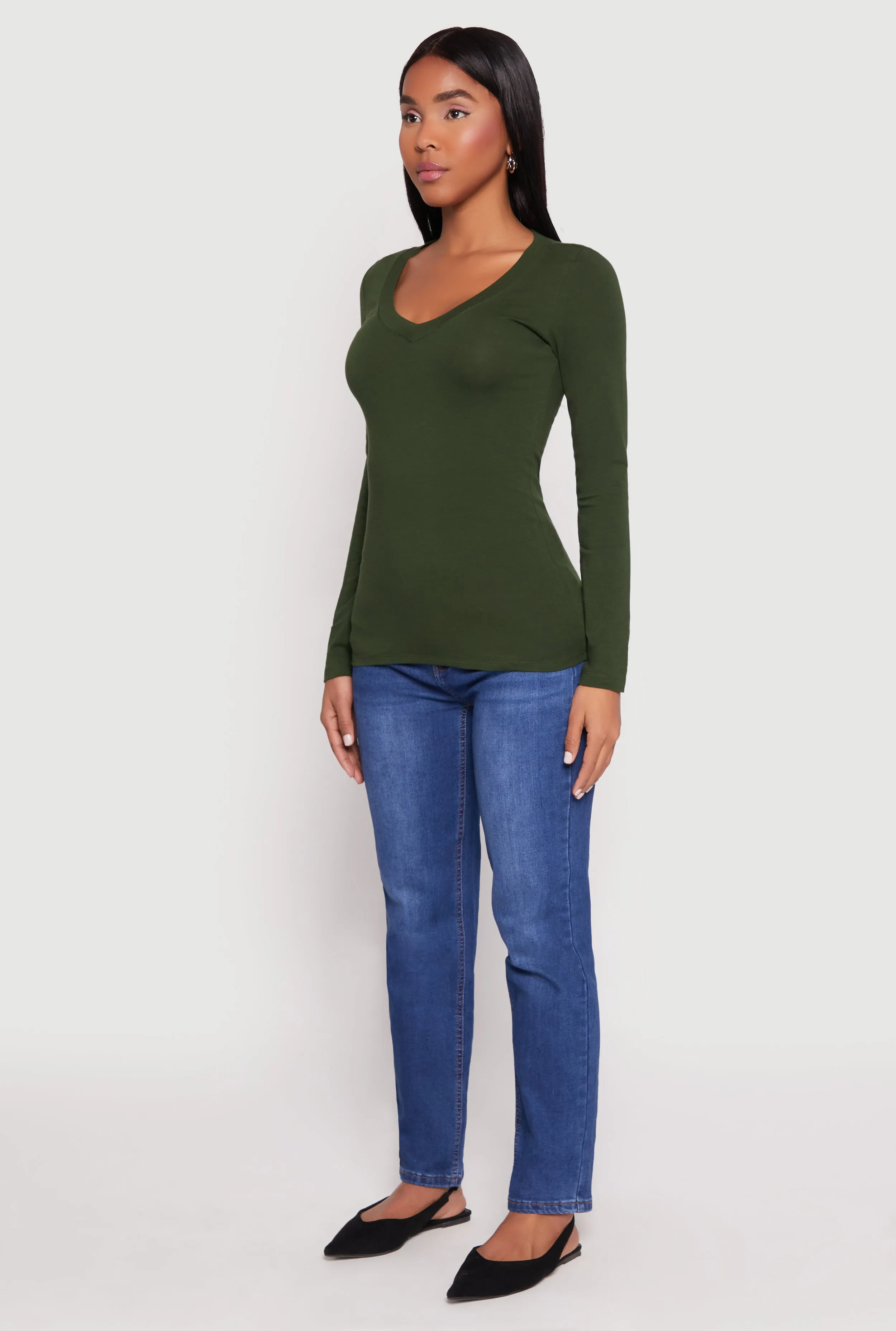 Basic Long Sleeve V Neck Tee sold by Rainbow product image thumbnail 5