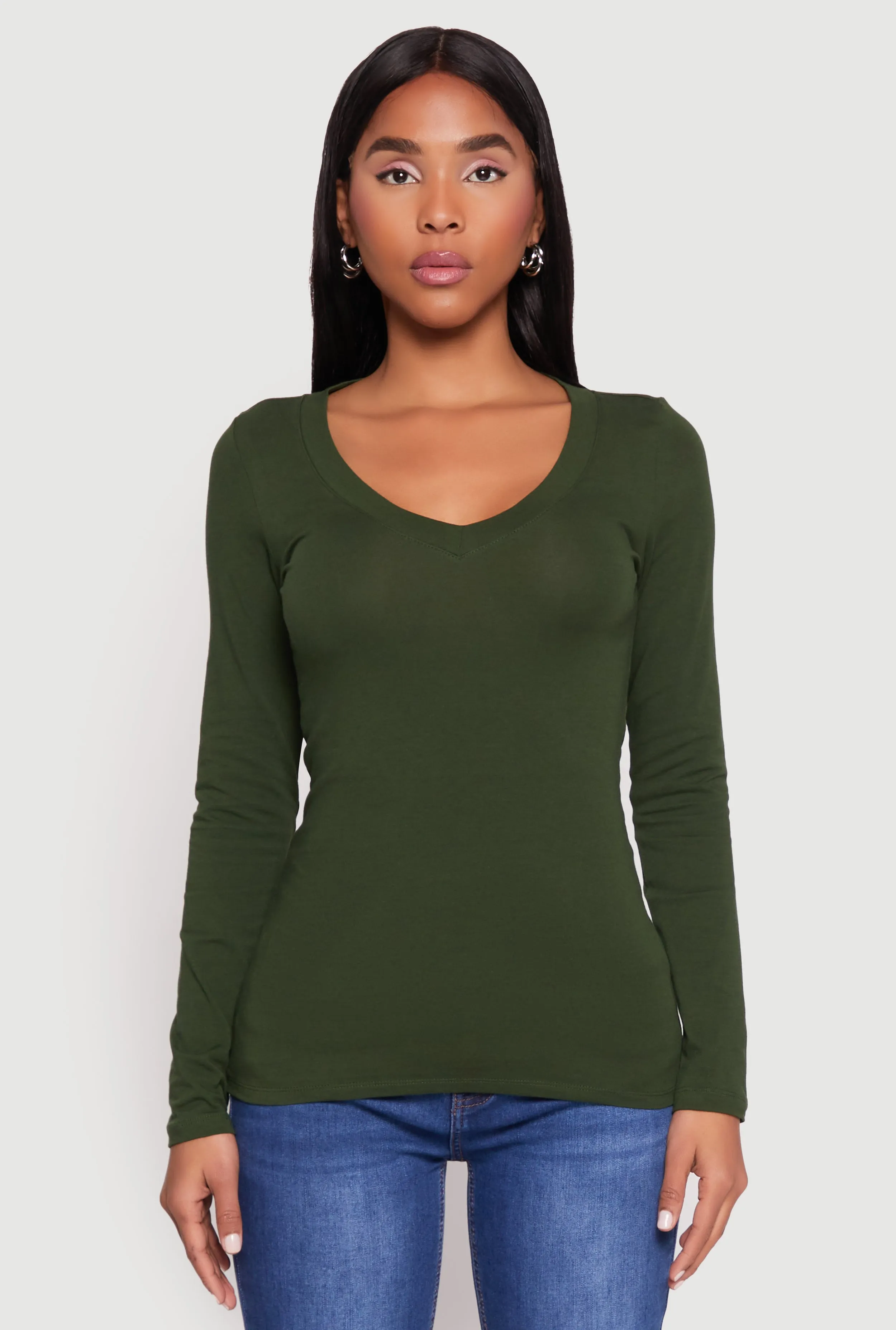 Basic Long Sleeve V Neck Tee sold by Rainbow product image thumbnail 2