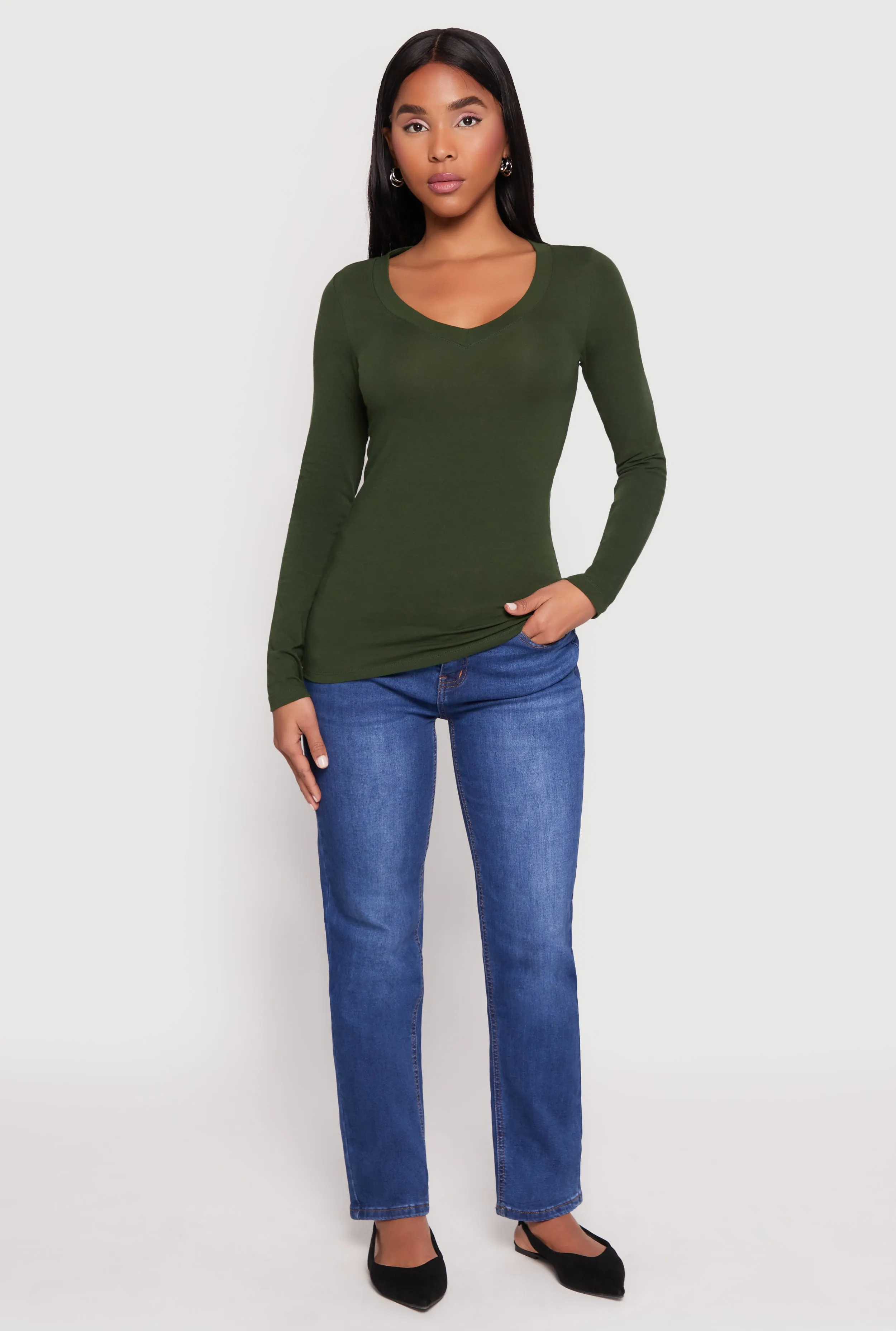 Basic Long Sleeve V Neck Tee sold by Rainbow product image thumbnail 3