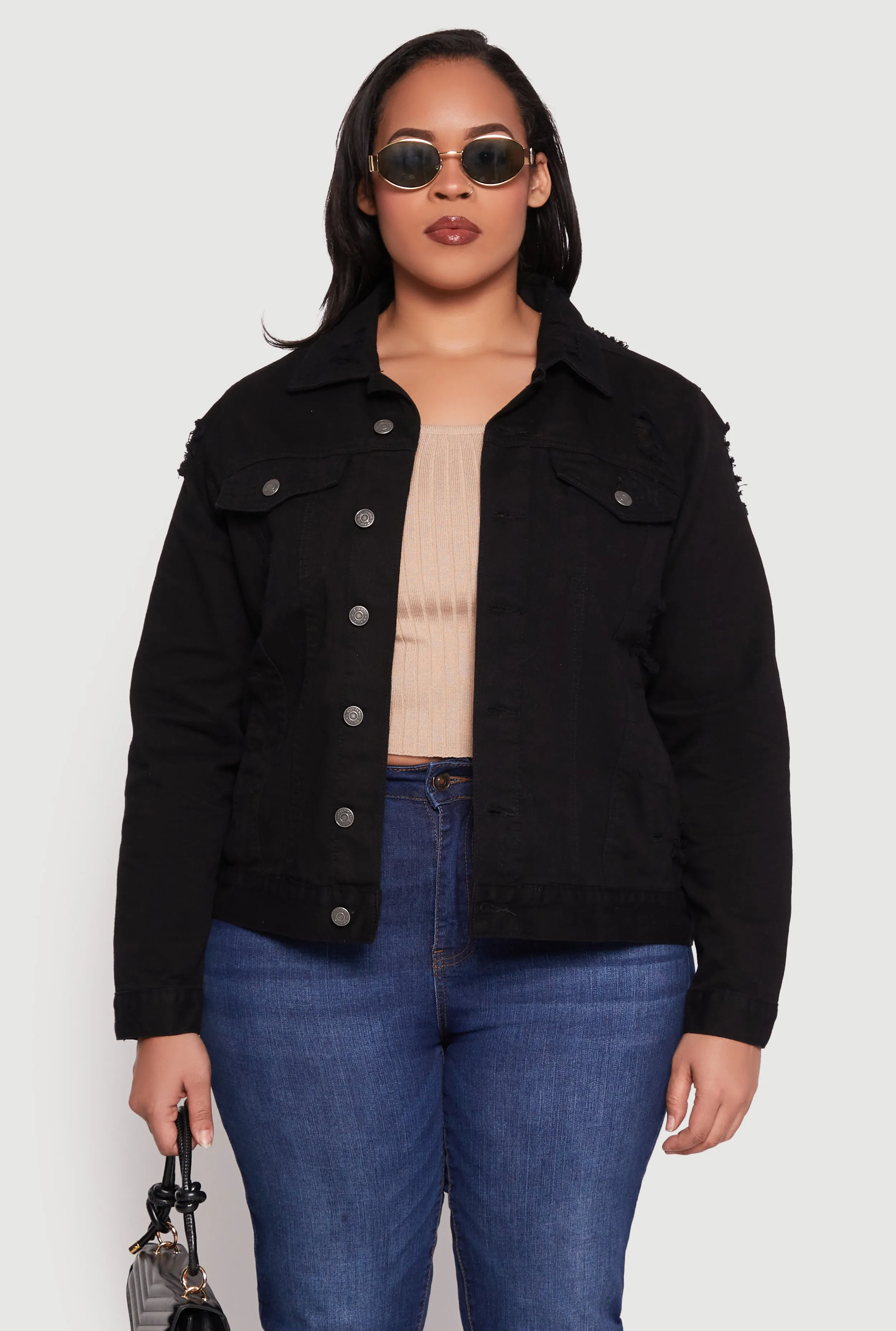 Plus Size Almost Famous Distressed Denim Jacket sold by Rainbow product image thumbnail 2