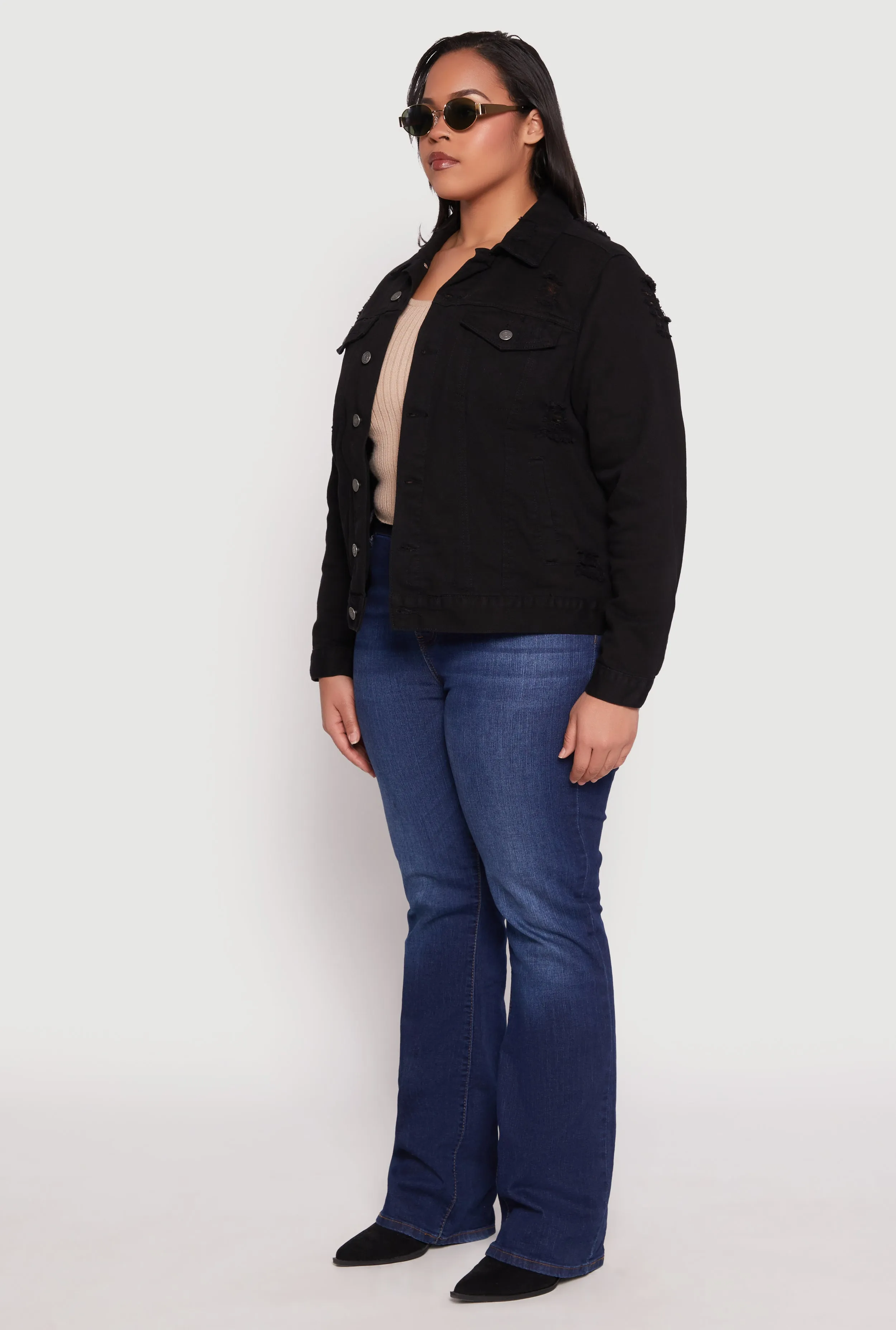 Plus Size Almost Famous Distressed Denim Jacket sold by Rainbow product image thumbnail 3