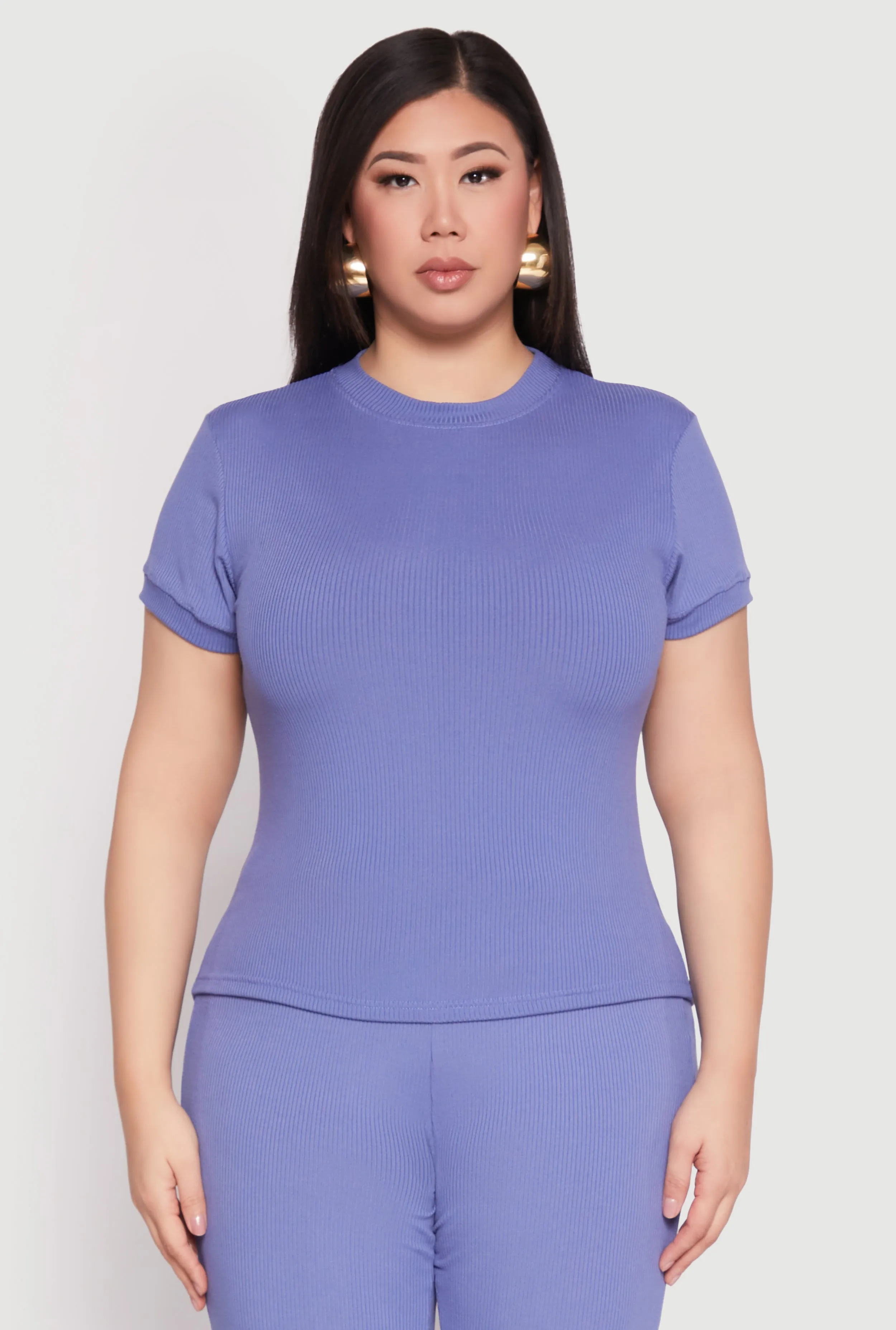 Plus Size Basic Ribbed Knit Crew Neck Top sold by Rainbow