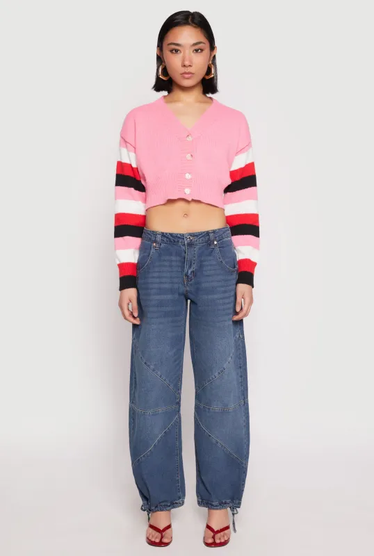 Daisy Striped Sleeve Cropped Cardigan sold by Rainbow