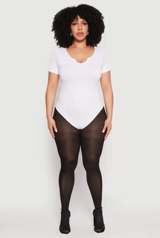 Plus Size Ribbed Knit Notch Neck Bodysuit sold by Rainbow