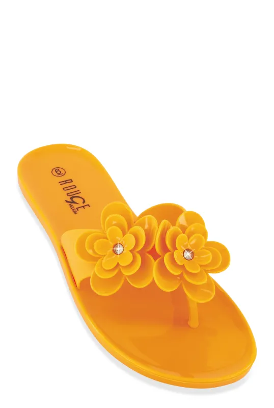 Jelly Rhinestone Flower Detail Thong Sandals sold by Rainbow