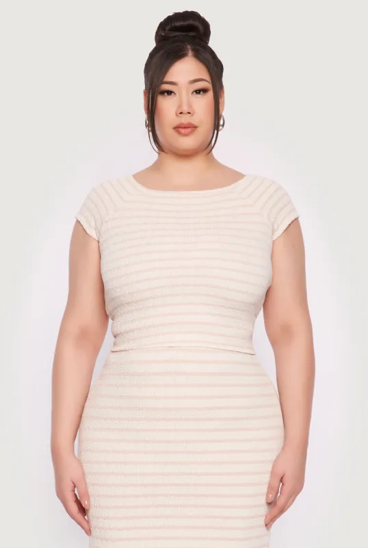 Plus Size Almost Famous Textured Knit Striped Top sold by Rainbow