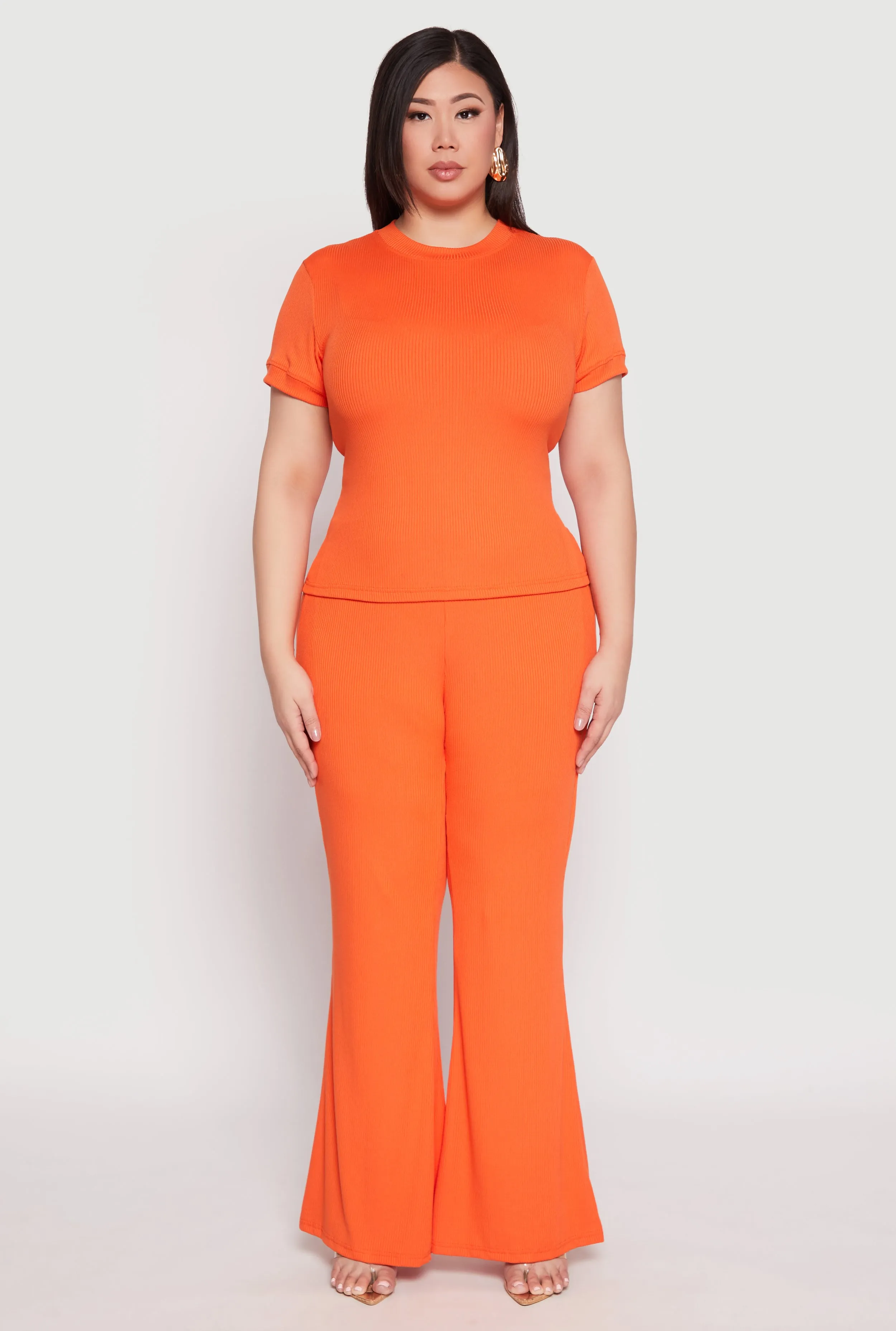 Plus Size Ribbed Knit High Waist Flared Pants sold by Rainbow