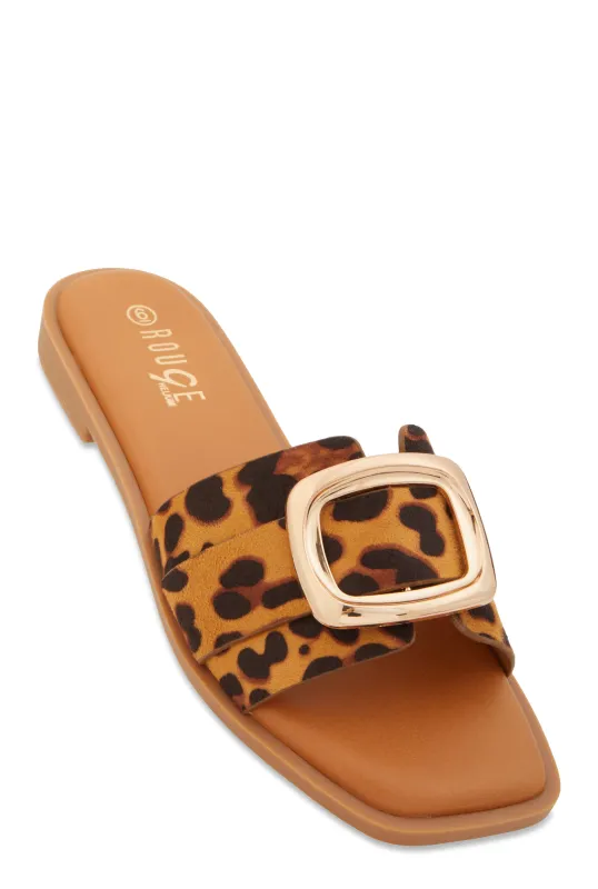 Metallic Pendant Square Toe Slide Sandals sold by Rainbow