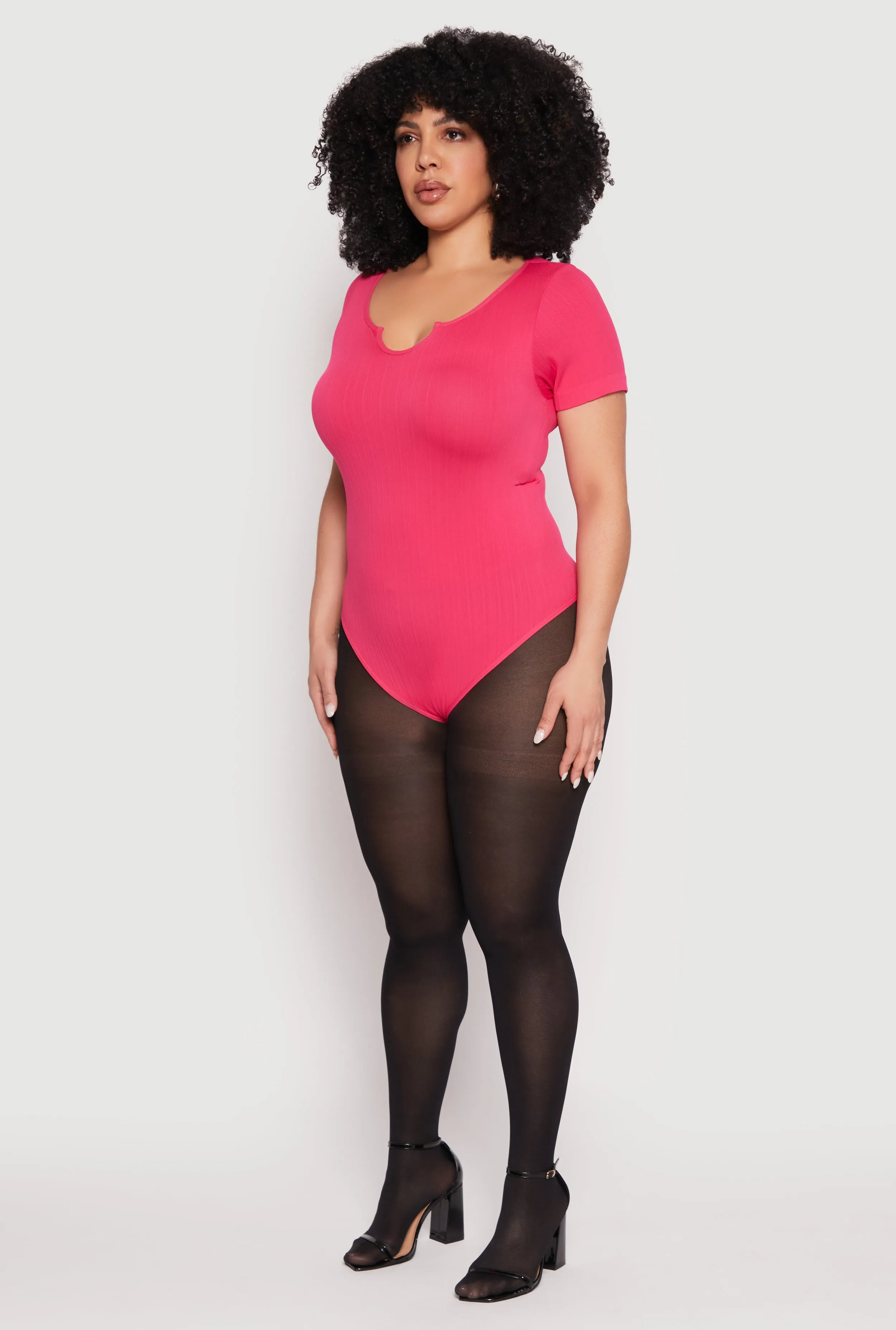 Plus Size Ribbed Knit Notch Neck Bodysuit sold by Rainbow product image thumbnail 5