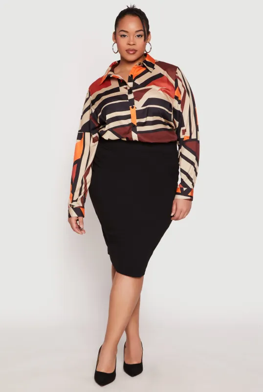 Plus Size Abstract Print High Low Shirt sold by Rainbow