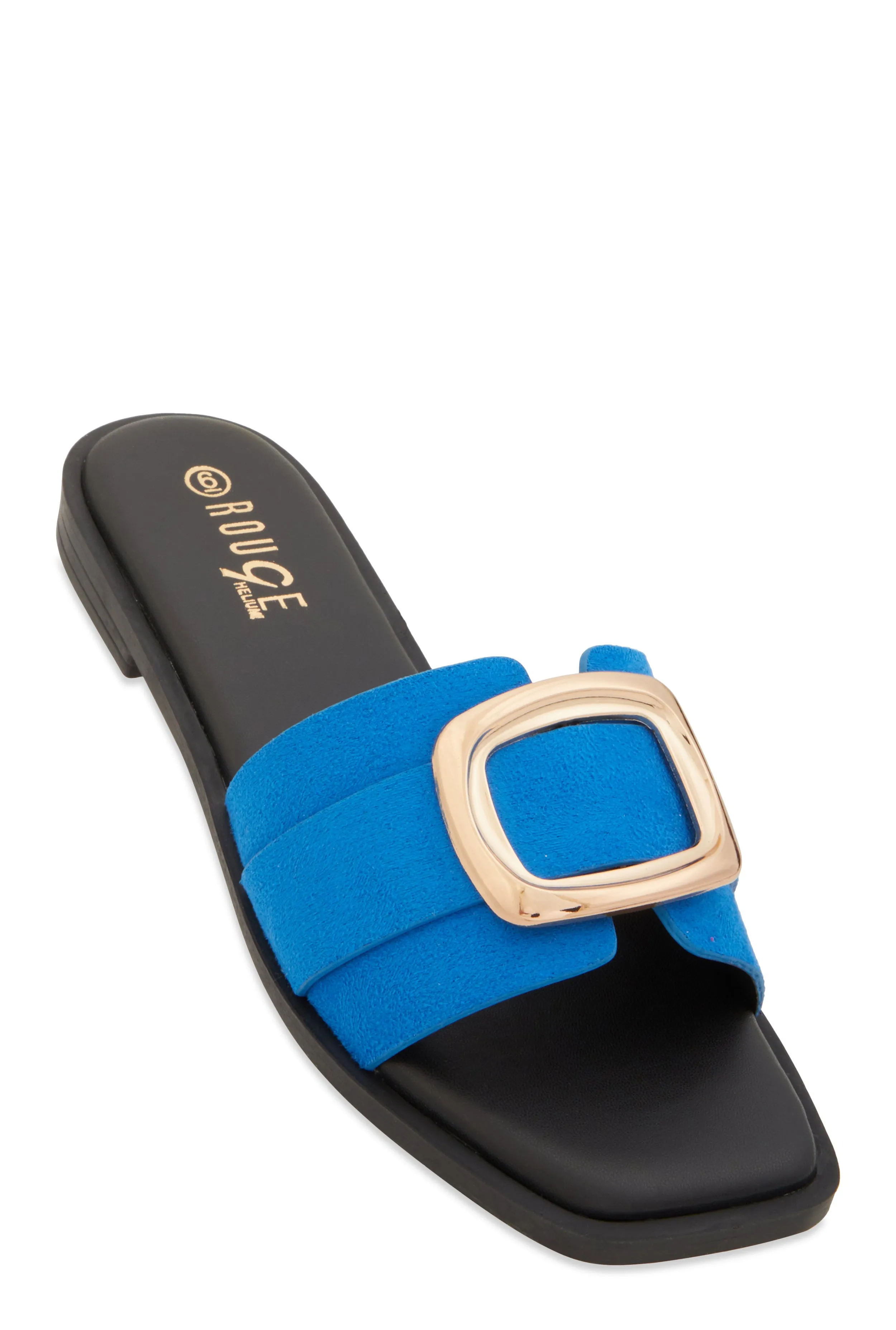 Metallic Pendant Square Toe Slide Sandals sold by Rainbow