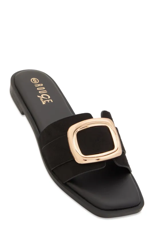 Metallic Pendant Square Toe Slide Sandals sold by Rainbow