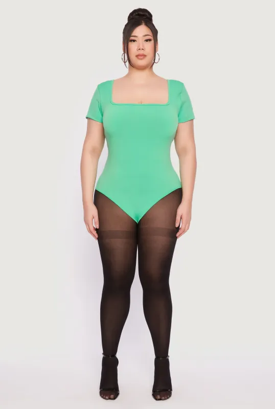 Plus Size Seamless Square Neck Bodysuit sold by Rainbow
