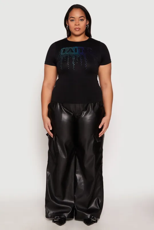 Plus Size Rhinestone Faith Graphic Tee sold by Rainbow