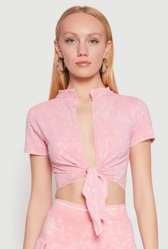 Mineral Wash Tie Front Crop Top sold by Rainbow