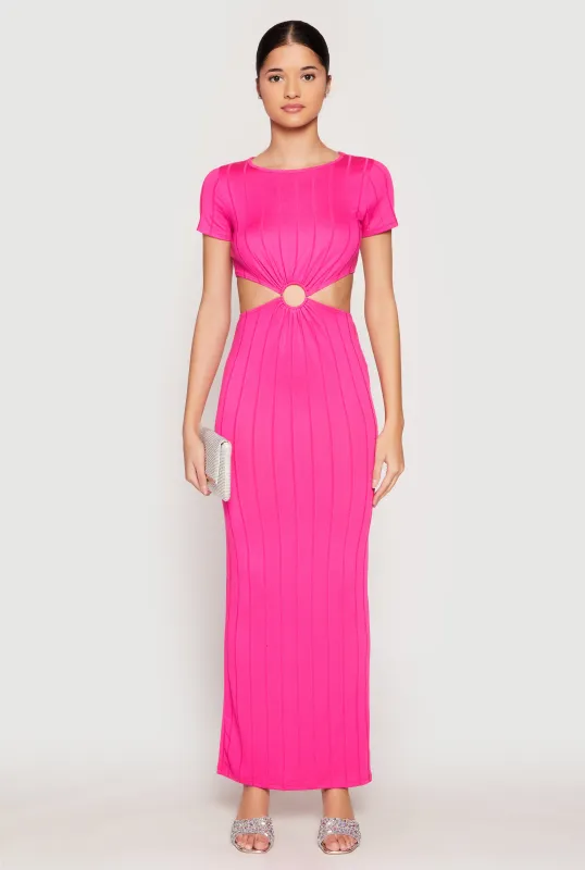 Ribbed Knit O Ring Cut Out Maxi Dress sold by Rainbow