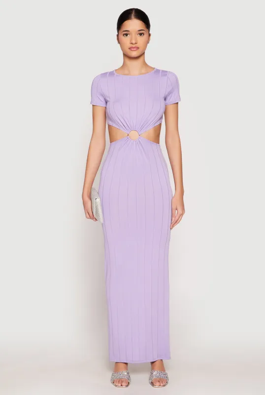 Ribbed Knit O Ring Cut Out Maxi Dress sold by Rainbow