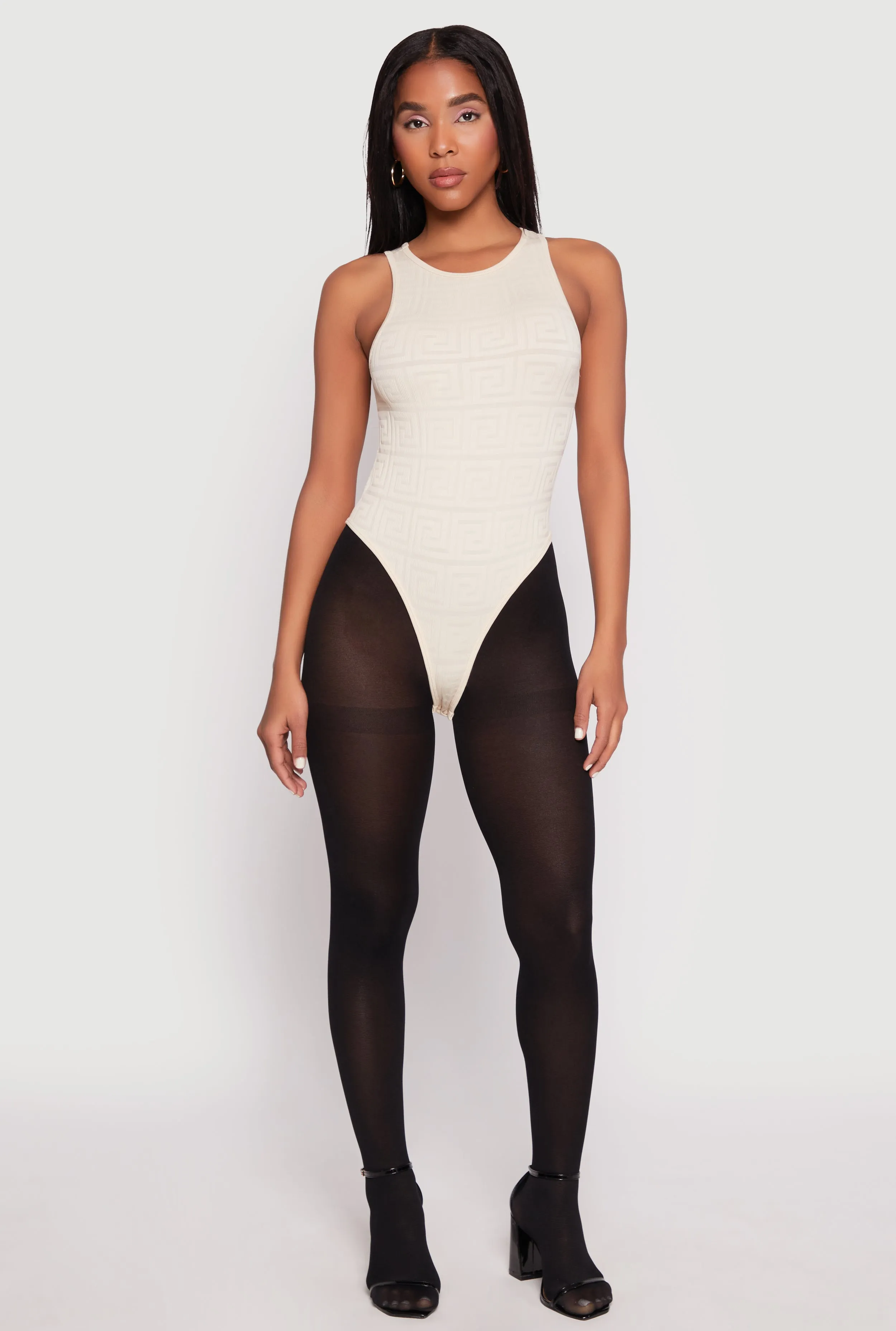 Seamless Ribbed Knit Greek Key Bodysuit sold by Rainbow