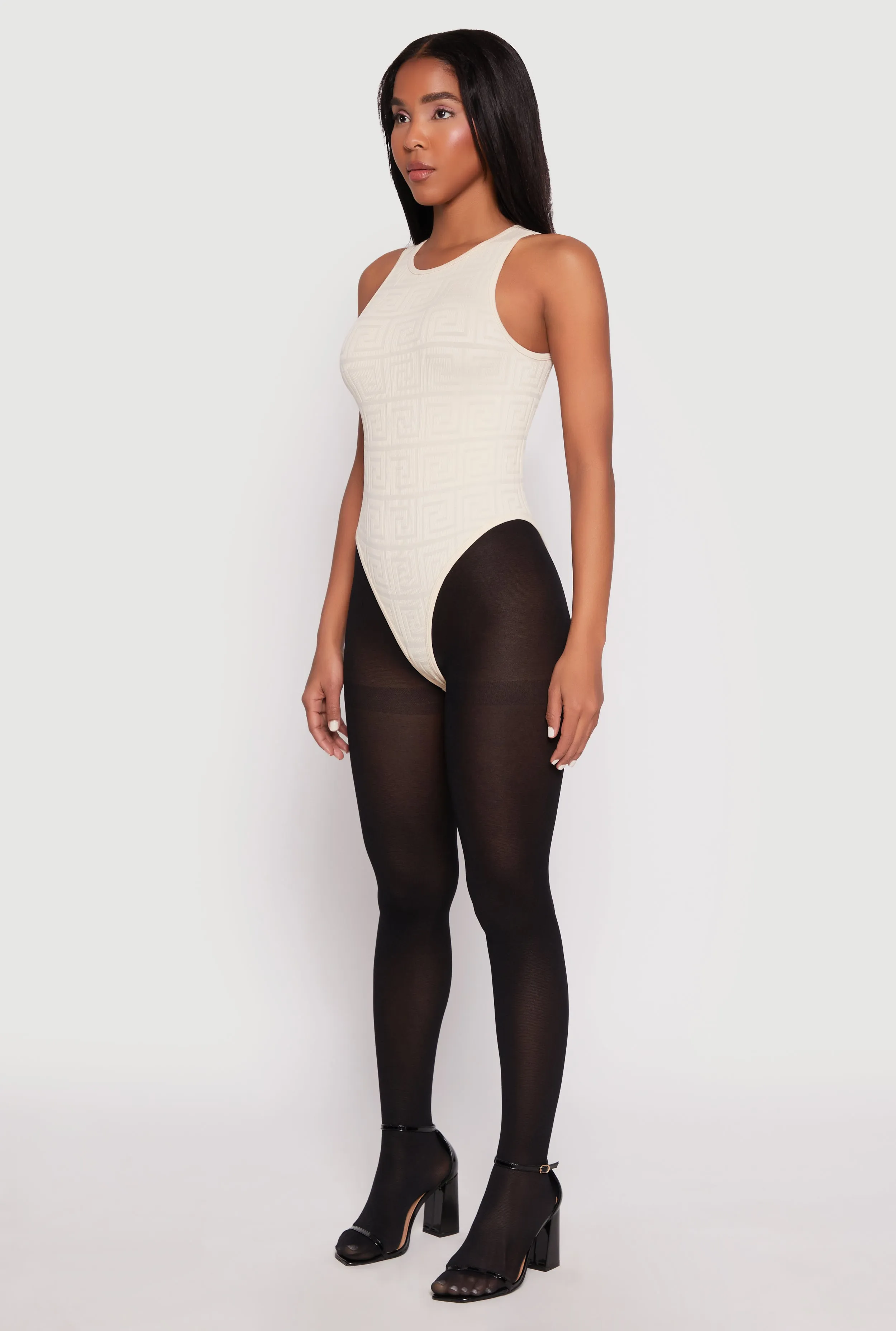 Seamless Ribbed Knit Greek Key Bodysuit sold by Rainbow product image thumbnail 3