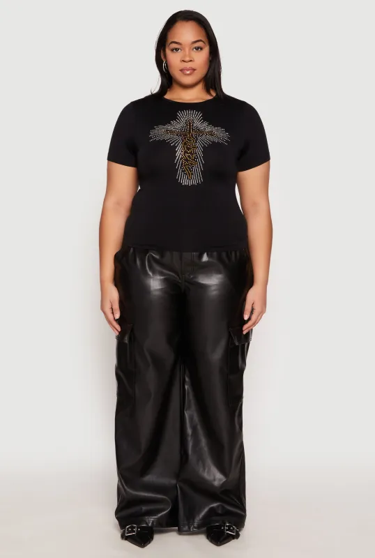 Plus Size Faith Cross Rhinestone Short Sleeve Top sold by Rainbow