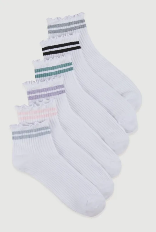 Ribbed Knit Varsity Stripe Quarter Socks 6 Pack Size 4-10 sold by Rainbow