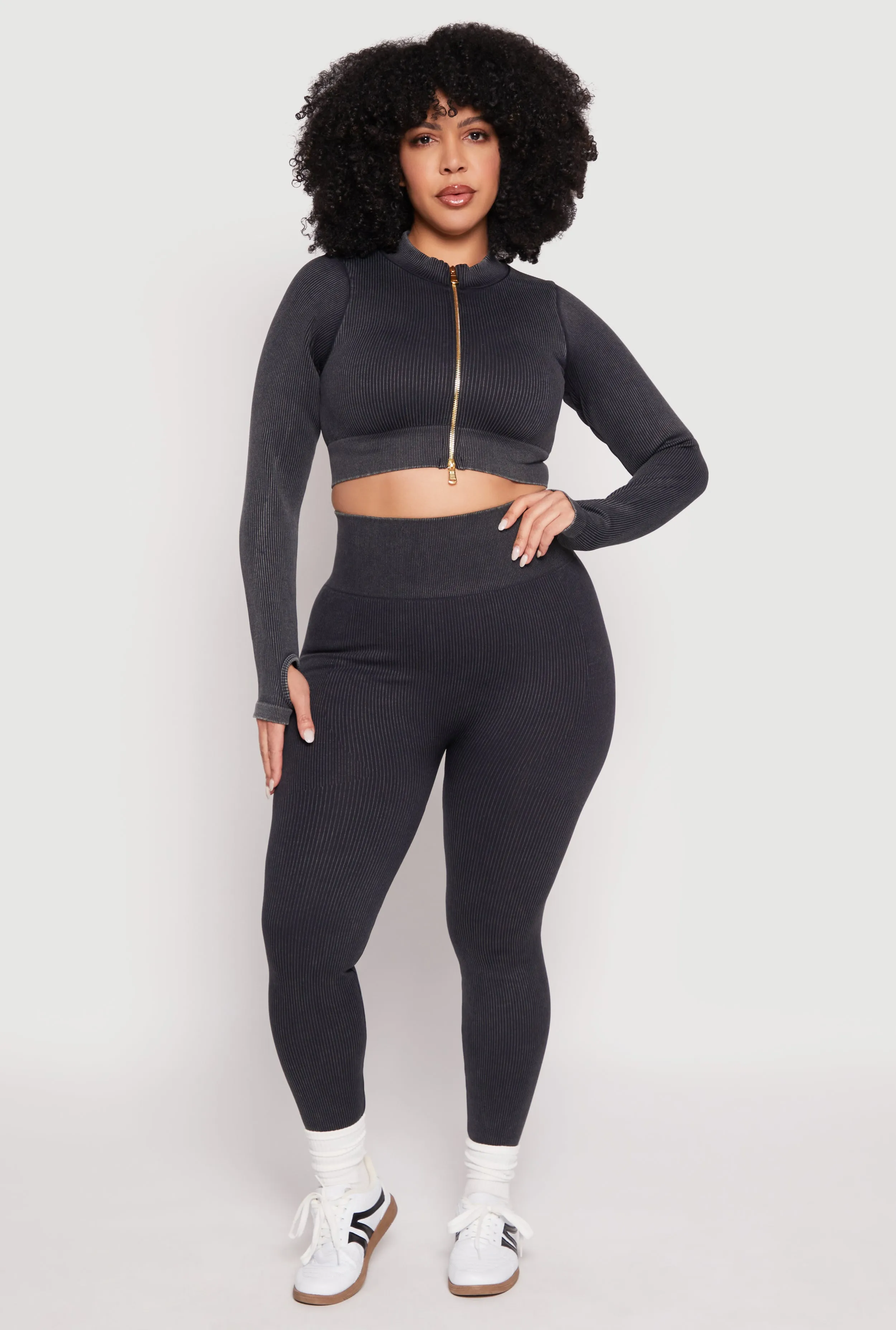 Plus Size Daisy Compression Rib Acid Wash Leggings sold by Rainbow product image thumbnail 2