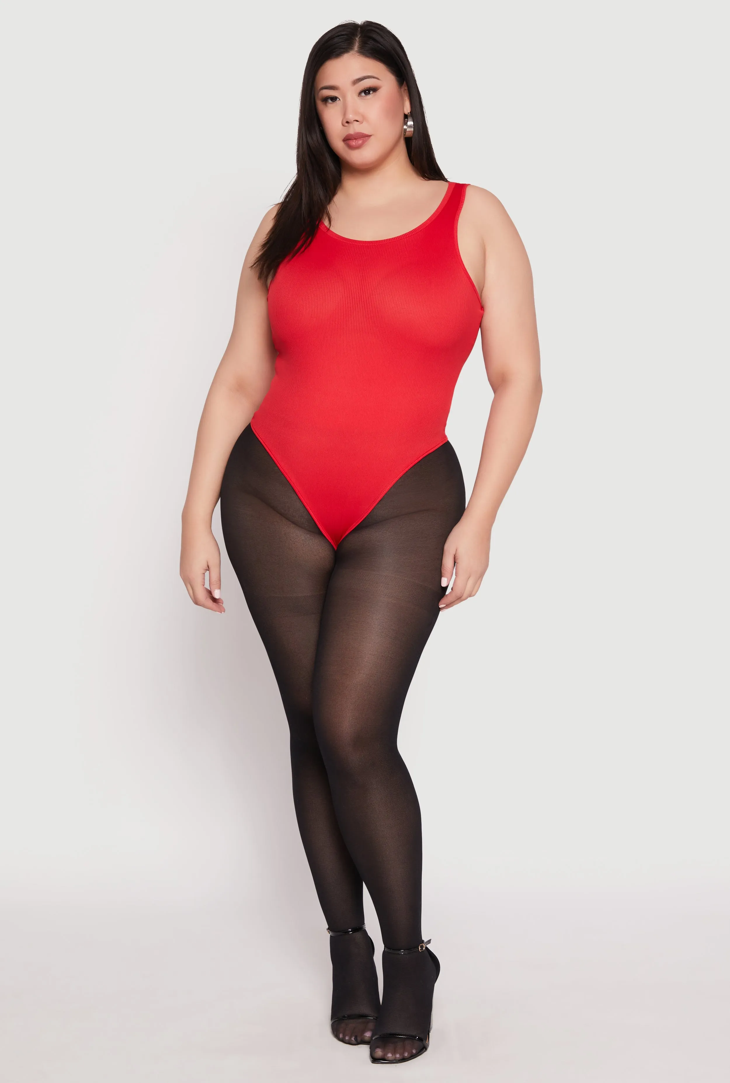 Plus Size Daisy Ribbed Knit Tank Thong Bodysuit sold by Rainbow