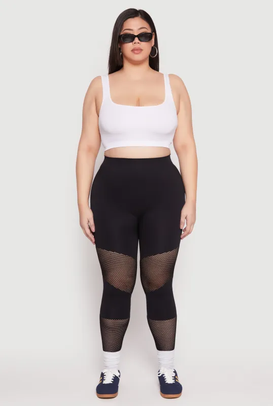 Plus Size Fishnet Detail Seamless Leggings sold by Rainbow