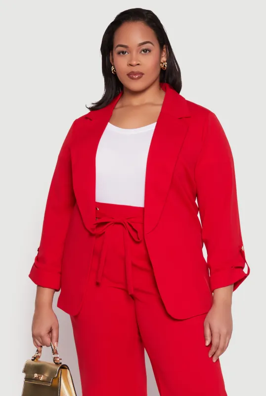 Plus Size Crepe Knit Tabbed Sleeve Blazer sold by Rainbow