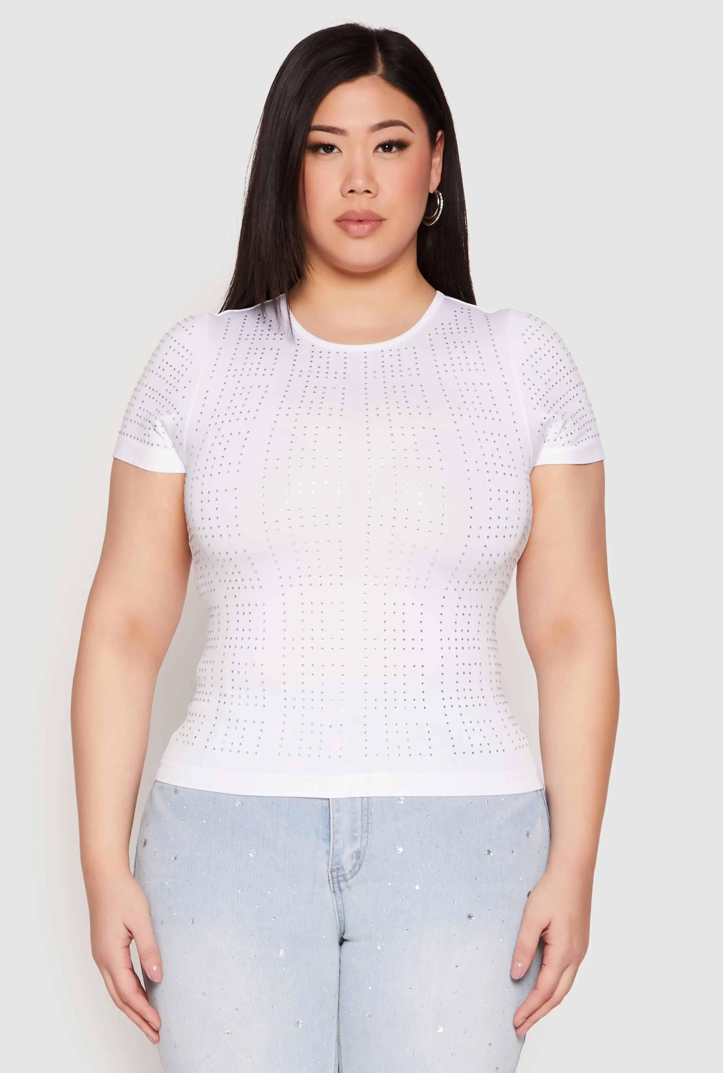 Plus Size Geometric Rhinestone Short Sleeve Top sold by Rainbow product image thumbnail 2