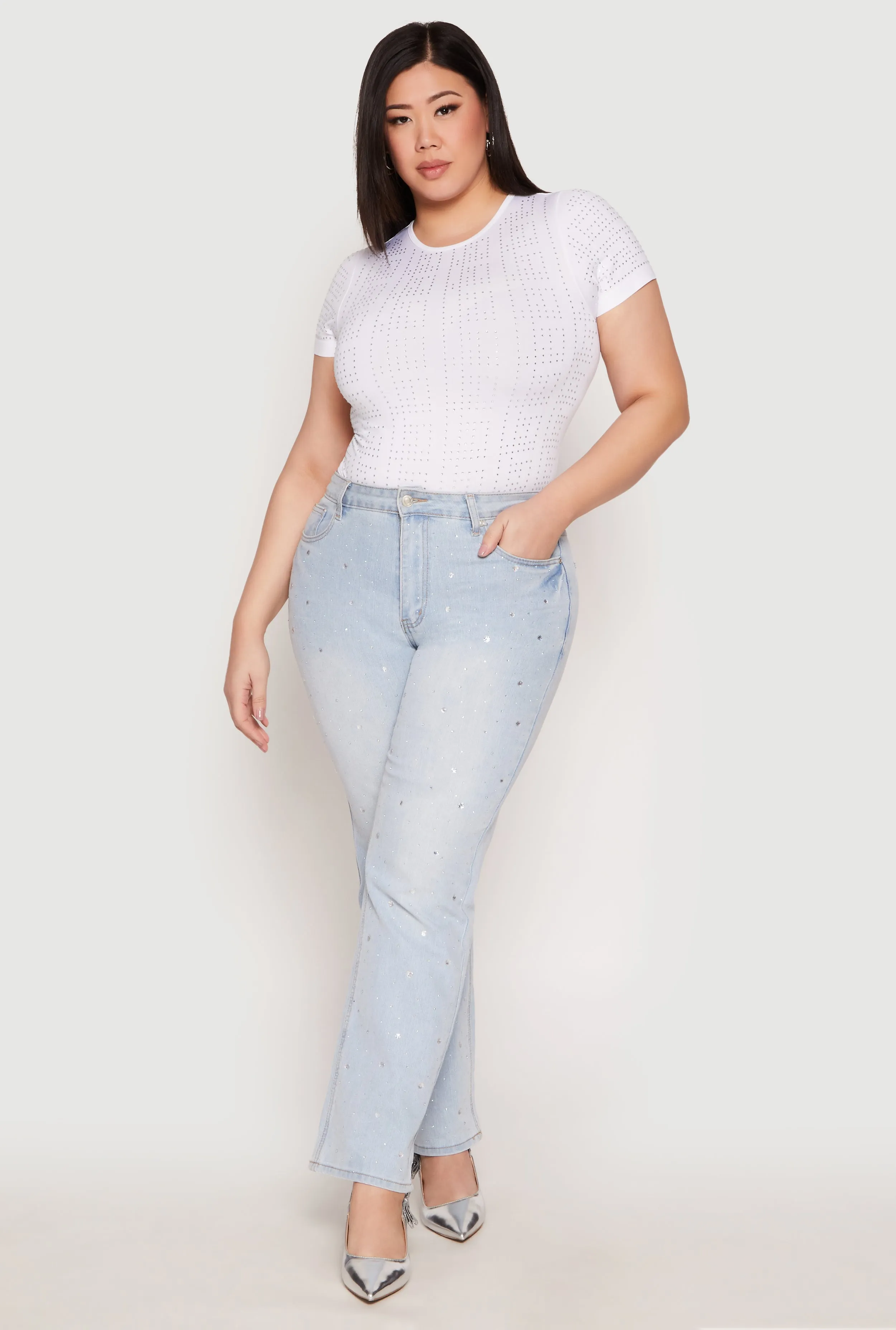 Plus Size Geometric Rhinestone Short Sleeve Top sold by Rainbow product image thumbnail 3