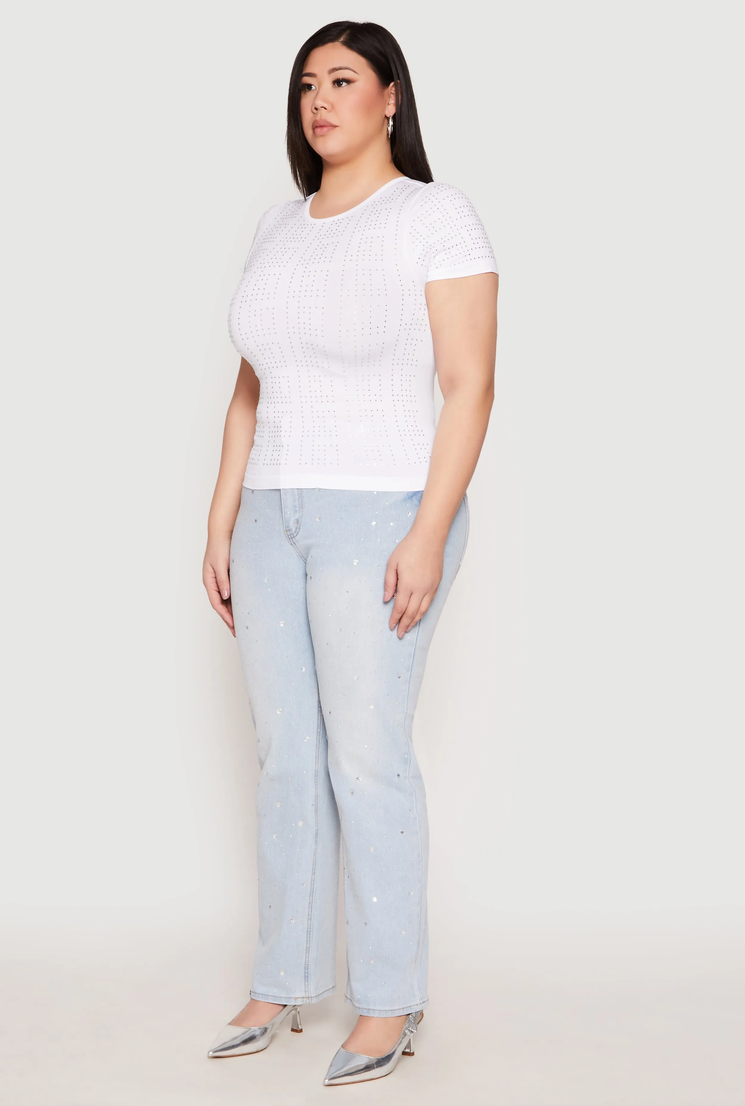 Plus Size Geometric Rhinestone Short Sleeve Top sold by Rainbow product image thumbnail 5