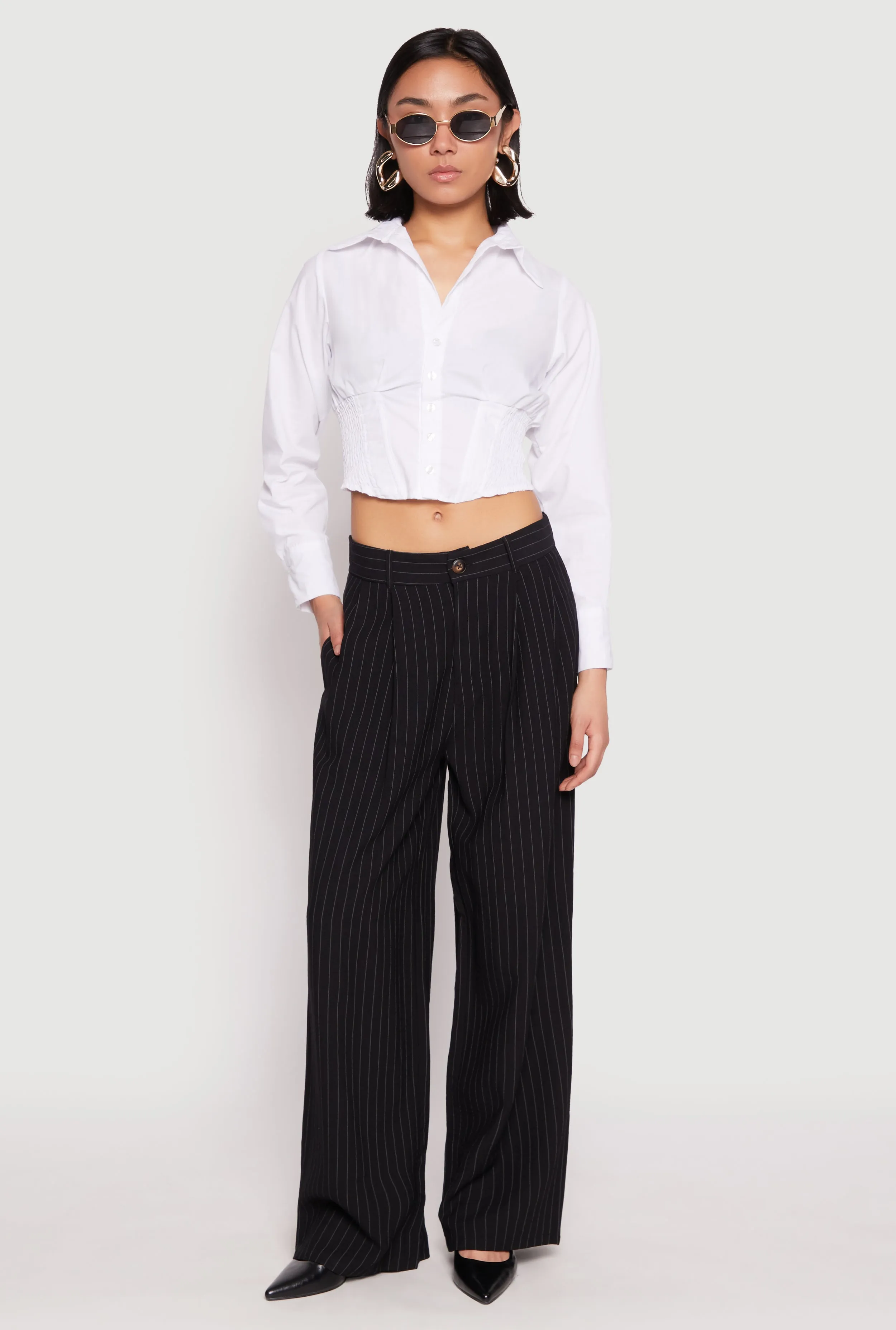 Smocked Waist Button Front Blouse sold by Rainbow product image thumbnail 3