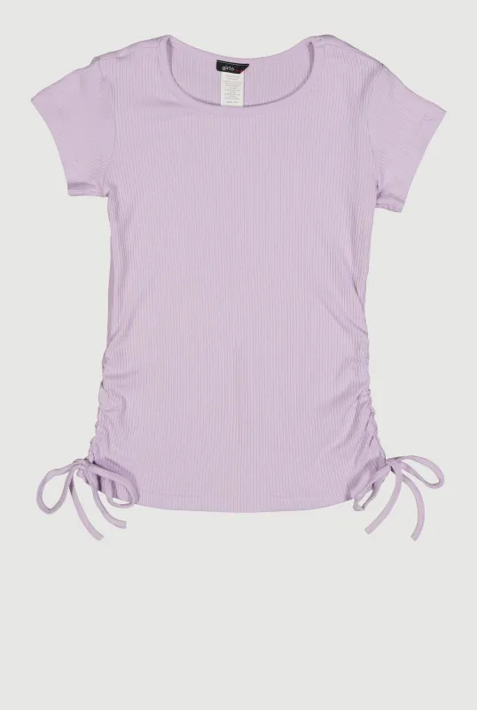 Girls Ribbed Knit Side Ruched Tee sold by Rainbow
