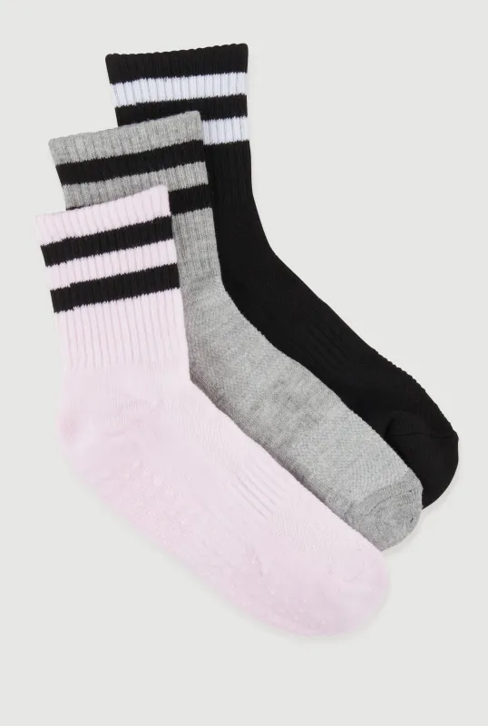 Varsity Stripe Pilates Crew Socks 3 Pack Size 4-10 sold by Rainbow