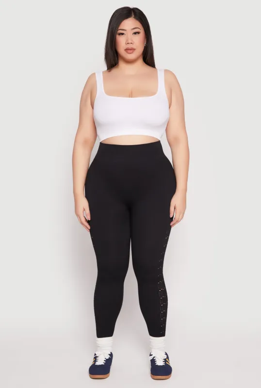 Plus Size Side Laser Cut Seamless Leggings sold by Rainbow