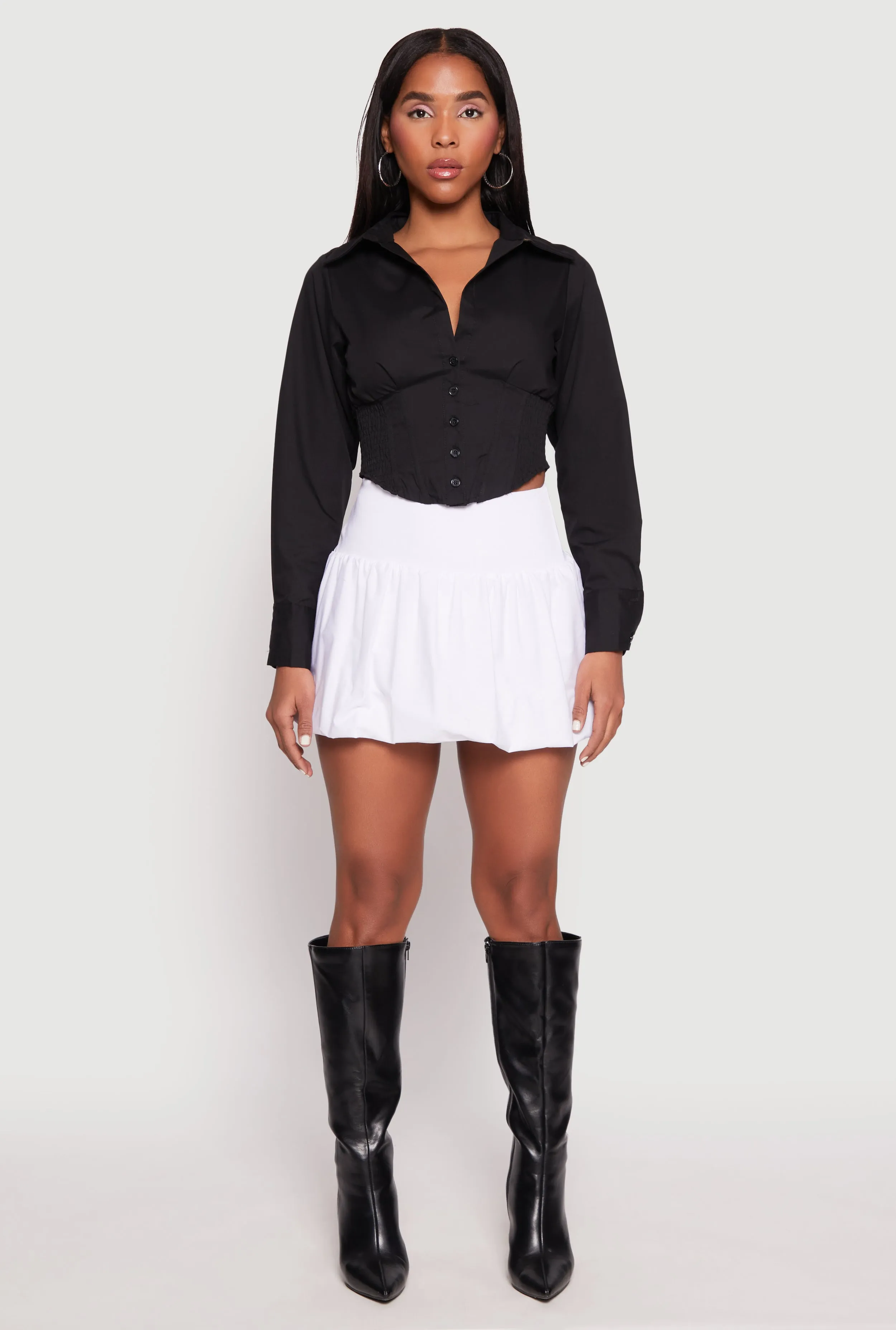 Smocked Waist Button Front Blouse sold by Rainbow