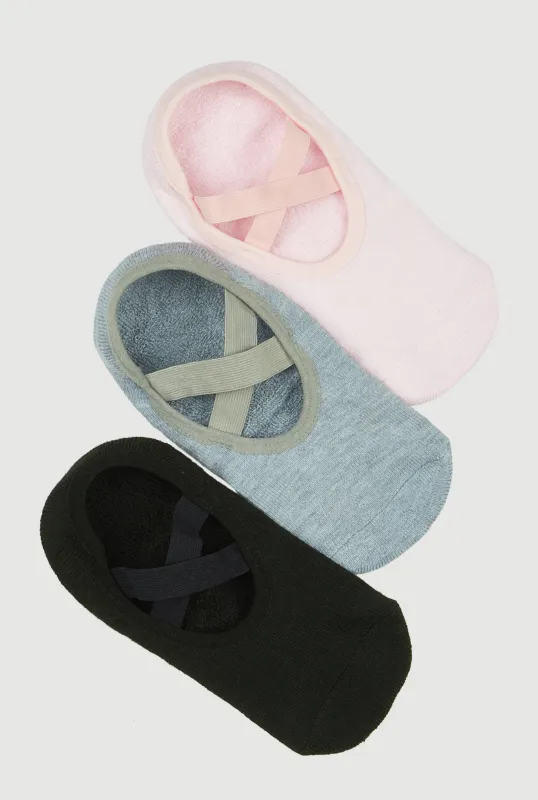 Non-Slip Cross Straps Pilates Socks 3 Pack Size 4-10 sold by Rainbow