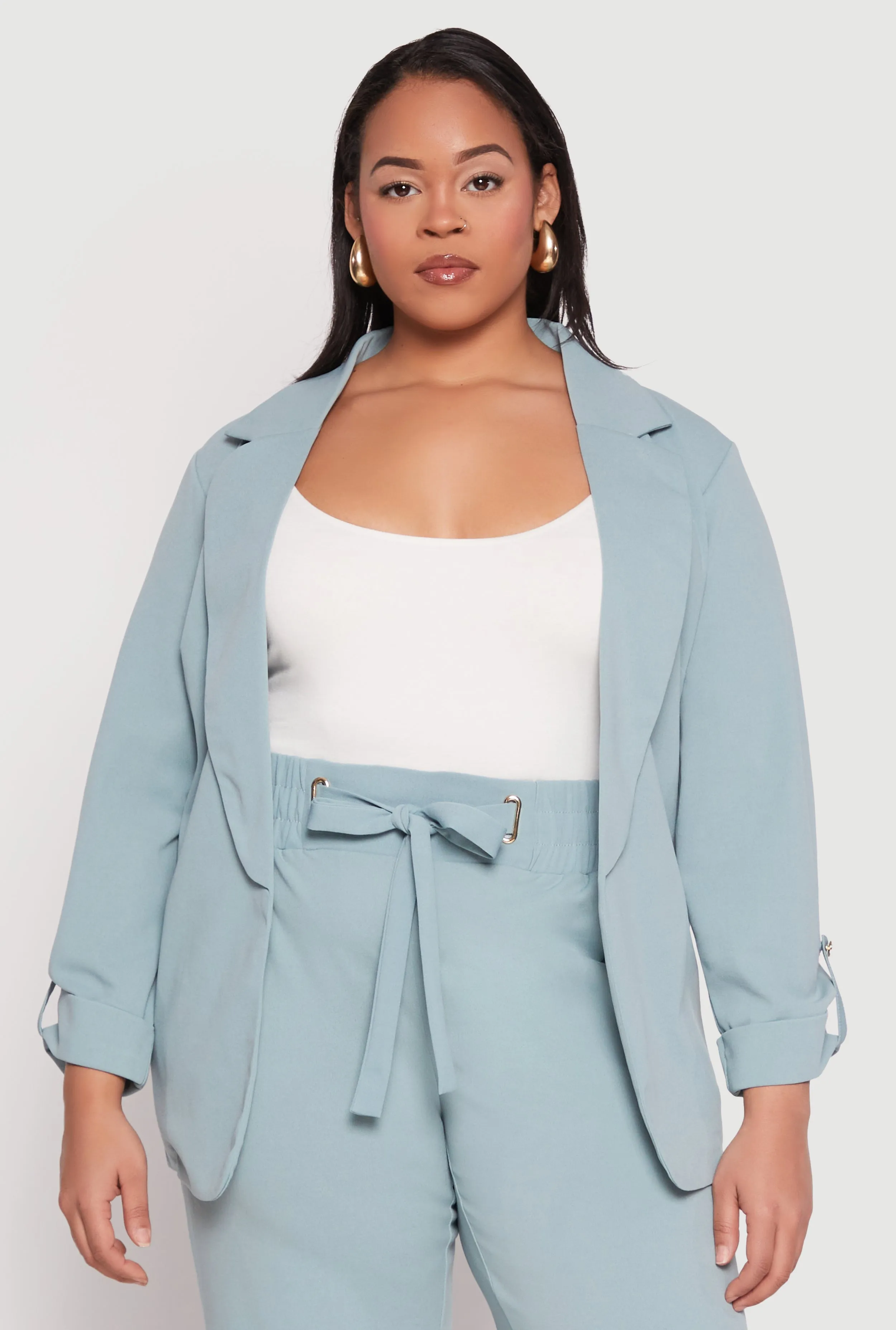 Plus Size Crepe Knit Tabbed Sleeve Blazer sold by Rainbow